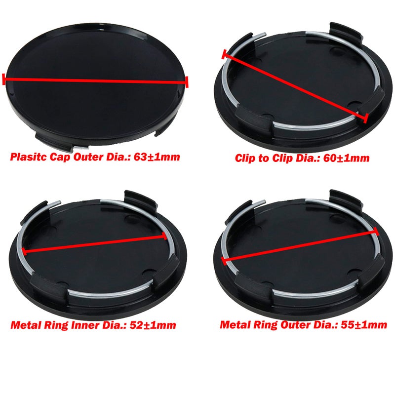 AUTUT Center Caps,63mm Wheel Rim Hub Center Covers Replacement 60mm Lug to Lug,Black,Pack of 4 - Image 2